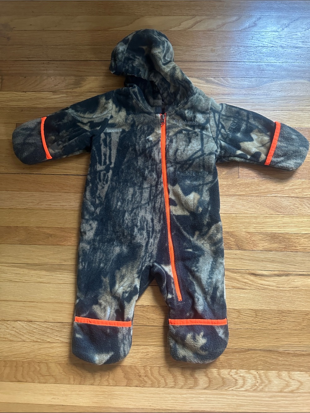 Columbia Kids Camo Fleece One-Piece with Bright Orange Trim